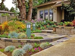 Front Yard Garden Landscape With Teal Lighting Small Backyard Landscaping Backyard Landscaping Front Yard Landscaping
