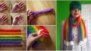 How to knit a scarf: How To Diy Stylish Finger Knitted Rainbow Scarf