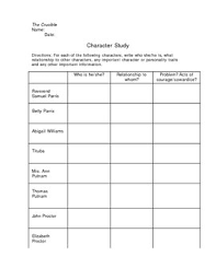The Crucible Character Study Graphic Organizer