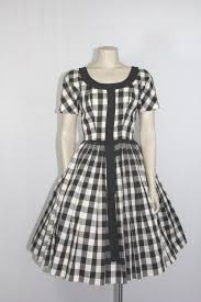 1950s Vintage Dress Black And White Checkered Gingham Full Skirt Frock