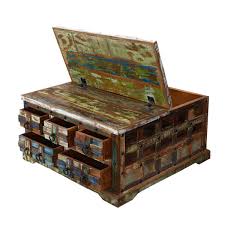 London urban chic square wooden coffee table with. Rustic Reclaimed Wood 36 Square 5 Drawer Coffee Table Chest