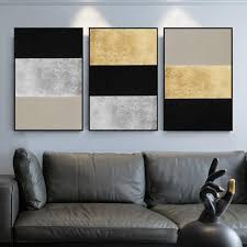 Abstract Acrylic Canvas Painting Black And White Set Of 3 Wall Art Gold Art And Silver Art Abstract Acrylic Paintings On Canvas Geometric Art Wall Pictures Home Decor Cuadros Abstractos Canvas Painting Diy 3 Piece Canvas Art Abstract Painting Acrylic