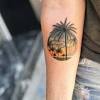 Animated palm tree tattoo on hip. 1