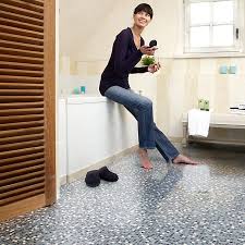 The tiny floor tiles accent the new frameless glass shower and sink cabinet. Colours Flutina Blue Mosaic Effect Vinyl Flooring 6m Diy At B Q