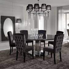 Dining room with round black table and wicker chairs. Luxury Dining Table Sets Juliettes Interiors Black Round Dining Table Round Dining Table Sets Round Glass Dining Room Table