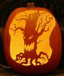 Haunted Tree Pattern I Carved On A Foam Pumpkin Amazing Pumpkin Carving Pumpkin Carving Party Haunted Tree