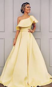 Modest Yellow Satin One Shoulder Long Prom Dresses Sweep Train Prom Dress Prom Dresses Yellow Prom Dresses Uk