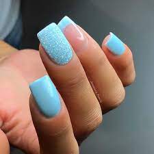 Chic and fun nail designs aren't just reserved for long nails we've searched the instagram in order to find the best nail designs for everyone's taste. Theglitternail On Instagram Baby Blue Sugar Effect And French Nail Artist Nails Ad Maior Glitter French Nails Blue Glitter Nails February Nails