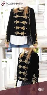 Black And Gold Jacket Zara Velvet Military Jacket Black Gold Xs Military Jacket Zara Jackets