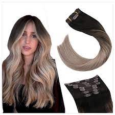Available in black, blonde, and brown colors. Balayage Hair Extensions Clip In Dark Brown With Ash Blonde 2 18 Ugeathair