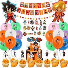 The yellow jumpsuit is designed after goku's gi, with a blue undershirt, wristbands, obi, and shoes. Buy Dragon Ball Z Birthday Party Decorations Balloons Banner Cake Toppers Swirl Stickers Garland Aluminum Foil Balloons Set Anime Dragon Ball Z Party Supplies For Kids Online In Indonesia B092mct93m