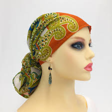 Pre Tied Chemo Head Scarfwomen's Cancer Headwearchemo Hatgiftorange & Lime  Paisley Chiffonadjustable Togglewear Long or Short279