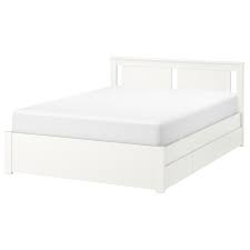Songesand Cadre De Lit 2boites De Rangement Blanc 140x200 Cm Cadre De Lit Cadre De Lit Blanc Tete De Lit Avec Rangement
