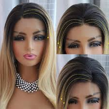 Human hair blend lace front golden brown to blonde wig.