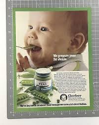 Vintage Gerber Baby Food 1981 Print Ad Green Peas 80’s Advertisement