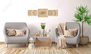 Modern accent chairs can add additional seating in any contemporary living room. Interior Design Of Modern Living Room With Two Armchairs Coffee Stock Photo Picture And Royalty Free Image Image 134766252