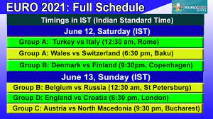Check uefa euro 2020 groups, timing and live streaming in india. Uefa Euro 2021 Full Match Schedule And Fixtures Timings In Ist Indian Standard Time Youtube