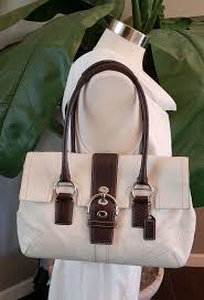 Black And Brown Purse Coach White Black Brown Hamptons Soho Flap Satchel Handbag Bag Purse Tote F10913 Prada Handbags Handbags Michael Kors White Handbag