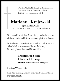 Julia krajewski mit lost prophecy. Traueranzeigen Von Marianne Krajewski Trauer Im Vest