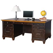It doesn't get simpler than this! Refined 1 Double Pedestal Wooden Desk Wood Plank Vintage Black