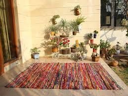 Amazon Com Colorful Boho Area Rug 5x7 Feet Indian Handmade Decorative Chindi Floor Rag Rugs Ethnic Rajasthani Home Decor Multi Color Kitchen Dining