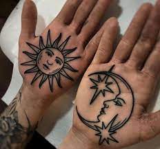 30 Sun And Moon Tattoo Designs And Their Meanings Entertainmentmesh Palm Tattoos Hand Tattoos Sun Tattoos