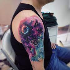 For me watercolor tattoo art is more expressive than the traditional tattoo style. Galaxpla Ab Watercolor Galaxy Tattoo Galaxy Tattoo Trendy Tattoos