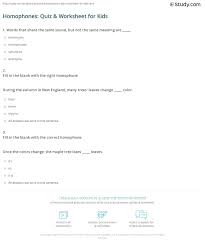 Homophones Quiz Worksheet For Kids Study Com