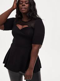 Torrid red floral peplum top super soft knit shirt. Plus Size Black Ponte Mesh Cutout Peplum Top Torrid