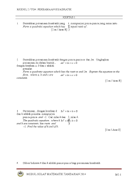 Peperiksaan akhir sijil pendidikan mrsm 2018. Modul 2 Persamaan Kuadratik Quadratic Equation Mathematical Analysis