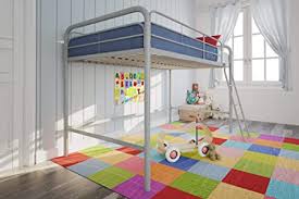 Amazon Com Dhp Junior Loft Bed Frame With Ladder Silver Kitchen Dining Junior Loft Beds Loft Bed Frame Loft Bed