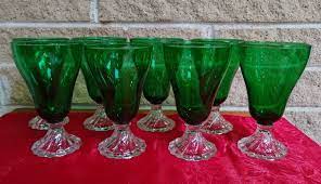 2 green depression pre anchor hocking glass octagonal tumblers working glasses. Anchor Hocking Burple Water Iced Tea Goblets Forest Green Glassware Iced Tea Goblet