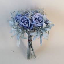 Bleeding pinks into blues and purple pink & blue silk rose. Eternity Artificial Roses Bouquet Dusky Blue With Grey Green Leaves Artificial Flowers