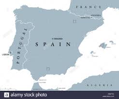 Spanien grenzt an das mittelmeer, gibraltar, frankreich, andorra, den golf von biskaya, dem atlantischen ozean und portugal. Portugal Und Spanien Politische Karte Mit Hauptstadten Lissabon Und Madrid Balearen Und Nationale Grenzen Hinweg Graue Abbildung Stockfotografie Alamy