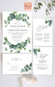 Pale Green Eucalyptus Wedding Invitation Modern Invite Etsy Modern Wedding Invitations Templates Modern Wedding Invitations Wedding Invitations
