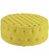 Chartreuse yellow fabric all over button tufted round ottoman coffee table. Yellow Fabric All Over Button Tufted Round Ottoman Coffee Table