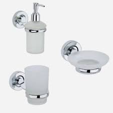 Mount it on a wall or stand on a sink counter. Xtreem Steel And Glass Oscar Soap Dish Tumbler Holder Liquid Soap Dispenser Wall Mounted Set Of 3pcs Steel Glass Bathroom Set Price In India Buy Xtreem Steel And Glass Oscar Soap