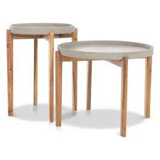 Quadro Outdoor Side Tables Set Of 2 Light Cement Freedom Elegant Home Decor Outdoor Side Table Nesting Tables