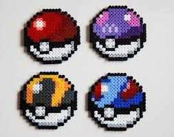 Conjunto De 4 Corcho Pokeball Respaldado Posavasos Hechos De Perlas Hama Puede Ser Utilizado Para La Decoracion Perler Bead Art Hama Beads Design Pokemon Bead