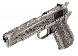 Designed with serrations on the slide to assist in racking the airsoft. We M1911a1 Classic Floral Pattern Gbb Pistol Silver Airsoftgogo
