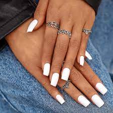 1024 x 1024 jpeg 123 кб. Campsis Glossy False Nails White Fake Nails Short Square Full Cover Nails Tips Sets Party Prom Clip On Nails For Women And Girls