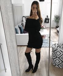 Mirror Selfie Of Black Thigh High Boots On Bare Legs With Short Black Dress Thighhighboots Selfie Black Short Dress Black Thigh High Boots Fashion