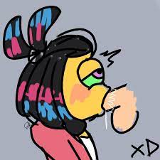 1male 2022 black hair blowjob blushing cartoony clothed sex  doodle fellatio green sclera light-skinned male male only multicolored hair  murch nintendo one eye oral oral penetration oral sex simple