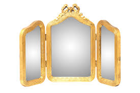 Triple Hinged Vanity Mirror With Gold Frame And Bow Design On Chairish Com Mirror Vintage Mirrors Mirror Table