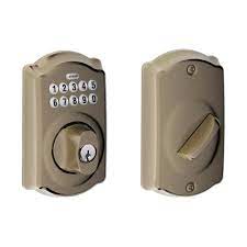 You simply press 0 after inputting the code and you are good to. Schlage Camelot Antique Pewter Keypad Electronic Door Lock Deadbolt Be365 Cam 620 The Home Depot