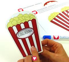 Diese vorlage eignet sich als muster für eigene gutscheine für kino zu zweit. Popcorn Karte Als Kino Einladung Oder Kino Gutschein Balloonas Com