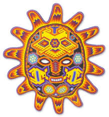 hand made mexican hand beaded huichol mask red sunset