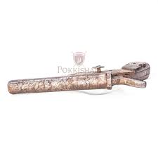 Antique 18th Century Single Barrel Loading Pistol Subject : Country Gun Made : Indian Metal : Steel With Teak Wood Condition : Working Bullets : Not Available Weight : 487grams Gun Size :