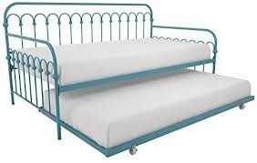 Amazon Com Novogratz Bright Pop Twin Metal Daybed And Trundle Stylish Multifunctional Built In Casters Blue Turq Under Bed Storage Bed Storage Metal Beds