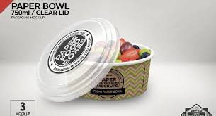 750ml Paper Bowl Clear Lid Mockup Paper Bowls Food Box Packaging Packaging Mockup